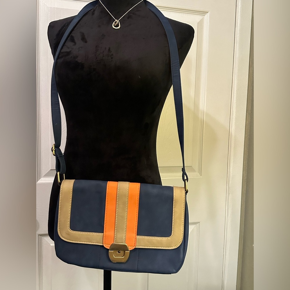 Capelli of New York Navy and Orange Crossbody Bag